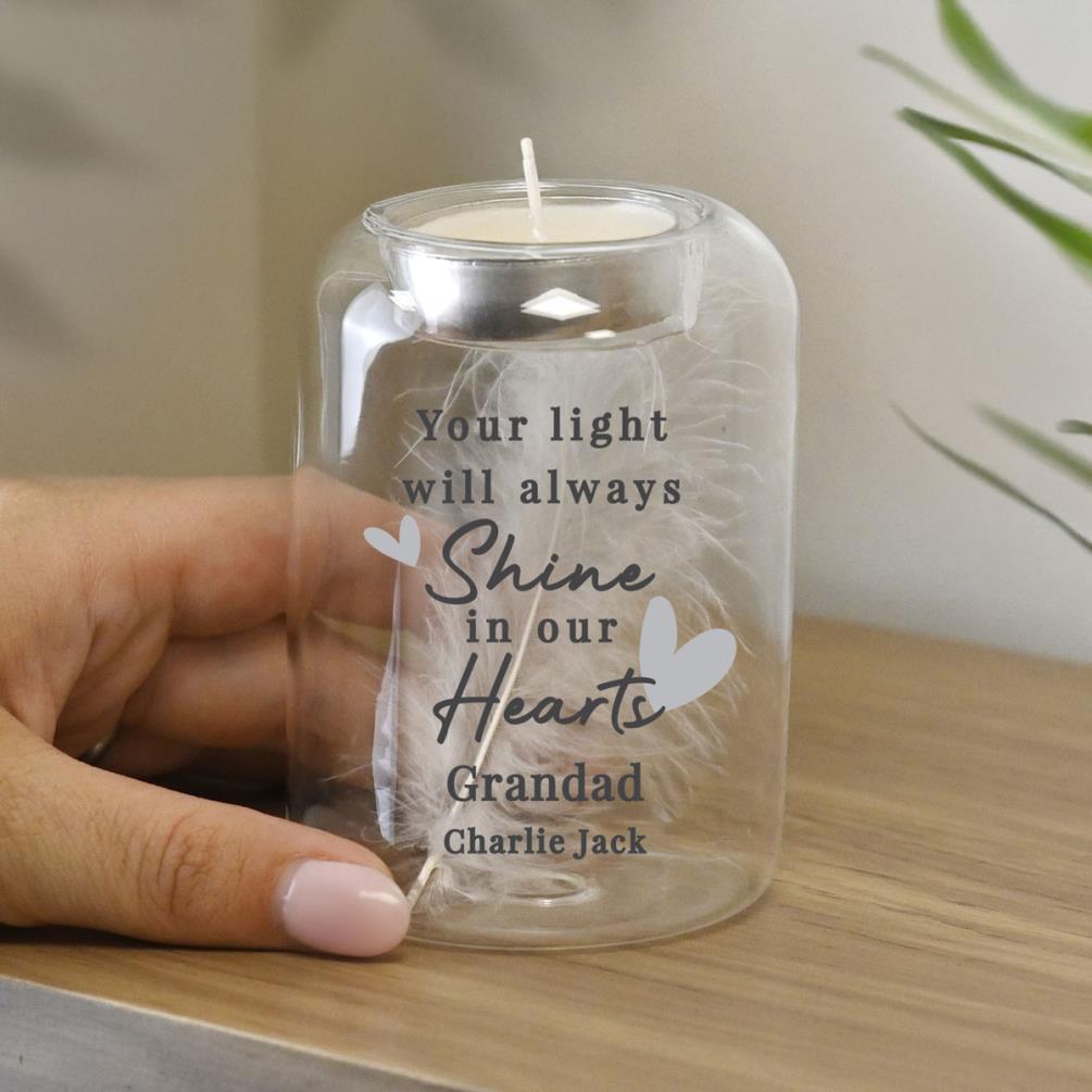 Personalised In Our Hearts Memorial Feather Tealight Holder Extra Image 3